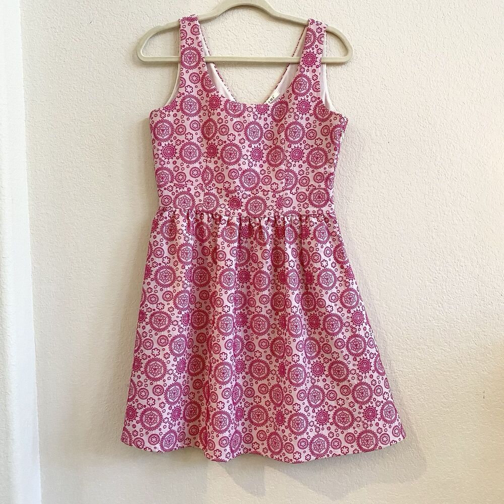 Francescas Miami Womens Dress Sleeveless Pink White Fit Flare Size Medium